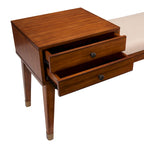Banc de rangement rembourré Mid-Century Modern, fini Sienne foncé, coussin ivoire