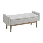 Banc de rangement capitonné contemporain de 127 cm de largeur, beige/marron, siège à charnière, pieds en bois