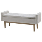 Banc de rangement capitonné contemporain de 127 cm de largeur, beige/marron, siège à charnière, pieds en bois