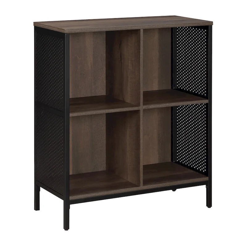 Bibliothèque de rangement 4 cubes de 29 po de largeur, conception industrielle en bois et métal, 15 lb par cube, 3 finitions