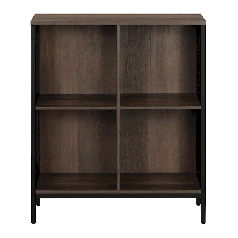 Bibliothèque de rangement 4 cubes de 29 po de largeur, conception industrielle en bois et métal, 15 lb par cube, 3 finitions