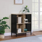 Bibliothèque de rangement 4 cubes de 29 po de largeur, conception industrielle en bois et métal, 15 lb par cube, 3 finitions