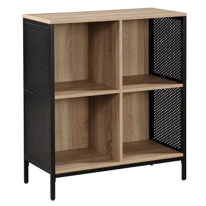 Bibliothèque de rangement 4 cubes de 29 po de largeur, conception industrielle en bois et métal, 15 lb par cube, 3 finitions