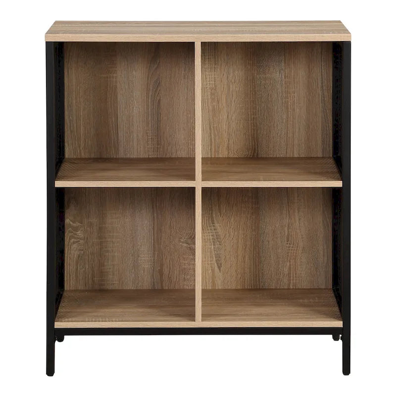 Bibliothèque de rangement 4 cubes de 29 po de largeur, conception industrielle en bois et métal, 15 lb par cube, 3 finitions