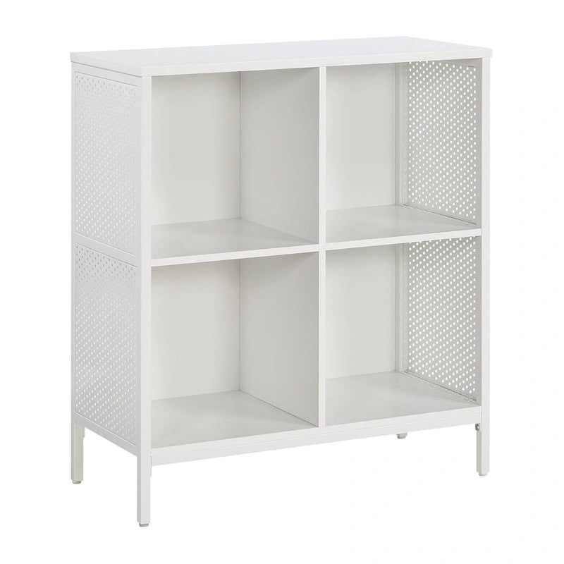 Bibliothèque de rangement 4 cubes de 29 po de largeur, conception industrielle en bois et métal, 15 lb par cube, 3 finitions