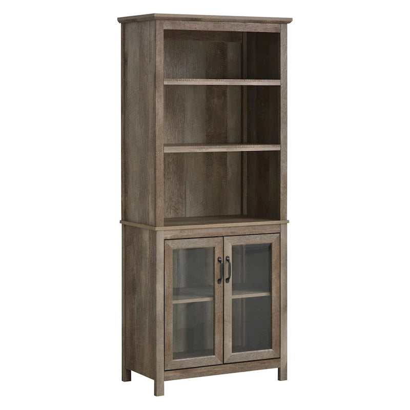 Bibliothèque de rangement 76,2 cm (L) x 179,7 cm (H), 3 étagères et porte vitrée, noir antique
