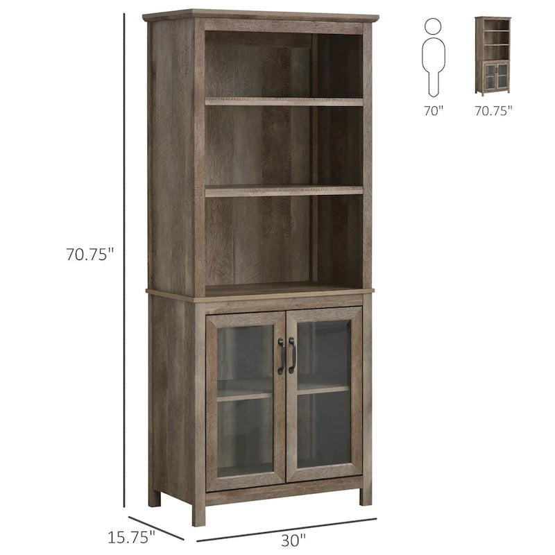 Bibliothèque de rangement 76,2 cm (L) x 179,7 cm (H), 3 étagères et porte vitrée, noir antique