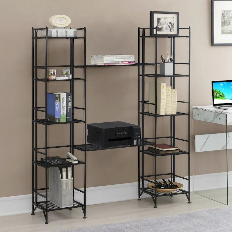 Étagère métallique pliable à 5 niveaux avec 2 tablettes extensibles, aucun outil requis, hauteur 51,5 po, 2 couleurs