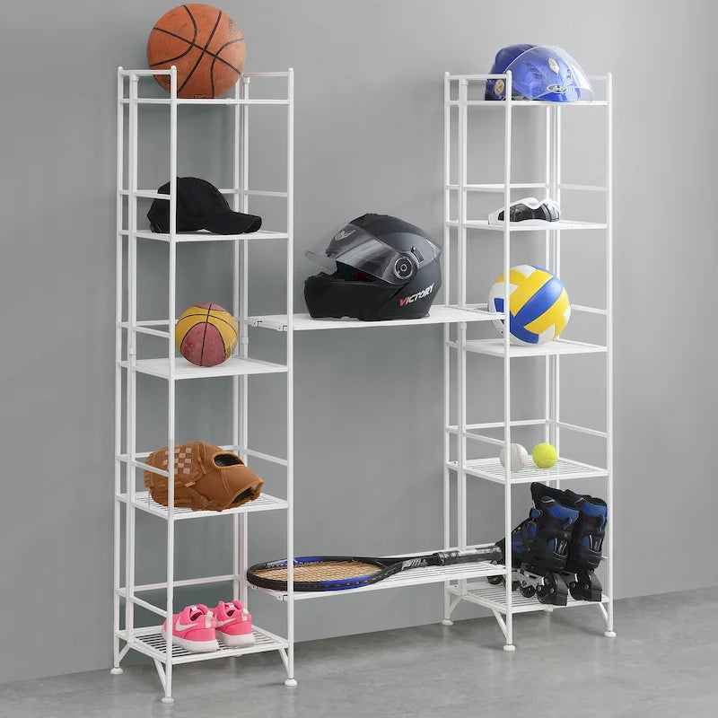 Étagère métallique pliable à 5 niveaux avec 2 tablettes extensibles, aucun outil requis, hauteur 51,5 po, 2 couleurs