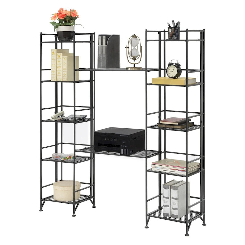 Étagère métallique pliable à 5 niveaux avec 2 tablettes extensibles, aucun outil requis, hauteur 51,5 po, 2 couleurs