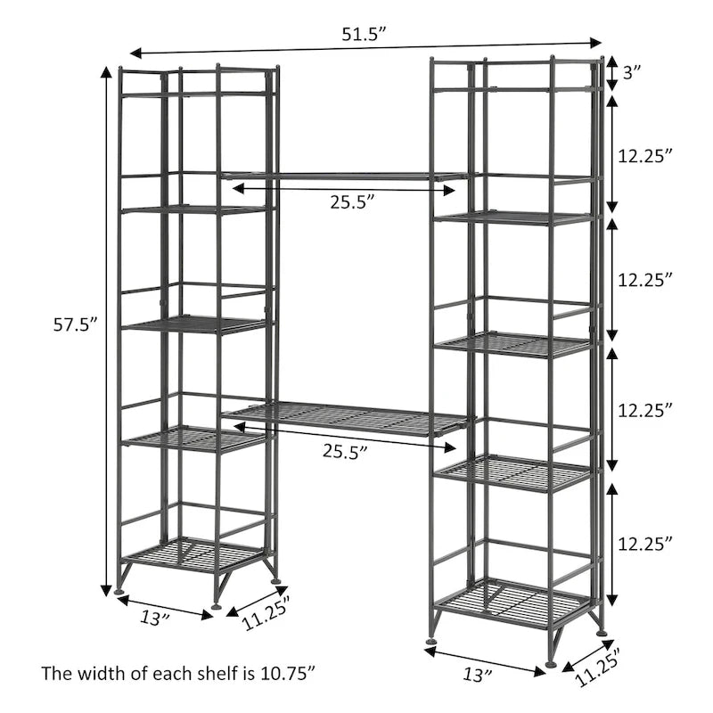 Étagère métallique pliable à 5 niveaux avec 2 tablettes extensibles, aucun outil requis, hauteur 51,5 po, 2 couleurs