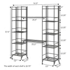 Étagère métallique pliable à 5 niveaux avec 2 tablettes extensibles, aucun outil requis, hauteur 51,5 po, 2 couleurs