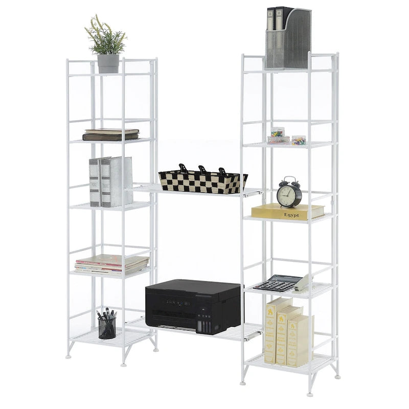 Étagère métallique pliable à 5 niveaux avec 2 tablettes extensibles, aucun outil requis, hauteur 51,5 po, 2 couleurs