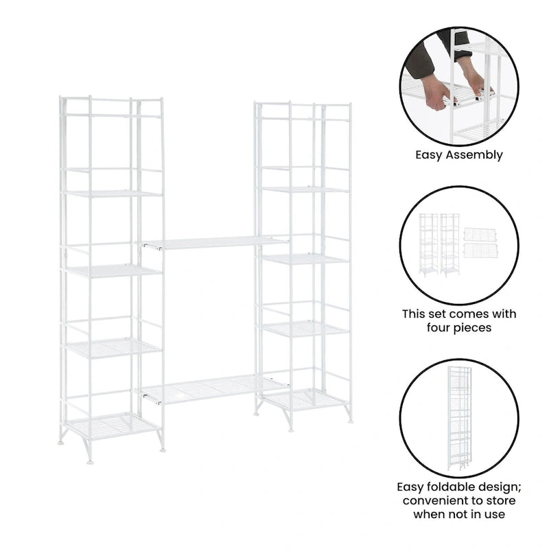 Étagère métallique pliable à 5 niveaux avec 2 tablettes extensibles, aucun outil requis, hauteur 51,5 po, 2 couleurs