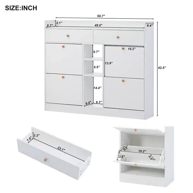 Meuble à chaussures avec 4 tiroirs basculants, organisateur de rangement de chaussures multifonctionnel à 2 niveaux avec tiroirs, étagère à chaussures autoportante pour l'entrée, blanc