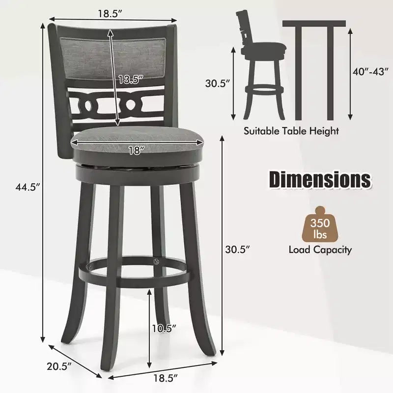 Costway Tabouret de Bar Rembourré 30.5 Lot de 1/2/4 avec Cadre en Bois, Siège Pivotant et Repose-Pieds pour Pub