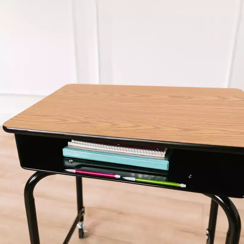 Bureau à dossier ouvert ECR4Kids avec casier de rangement en métal