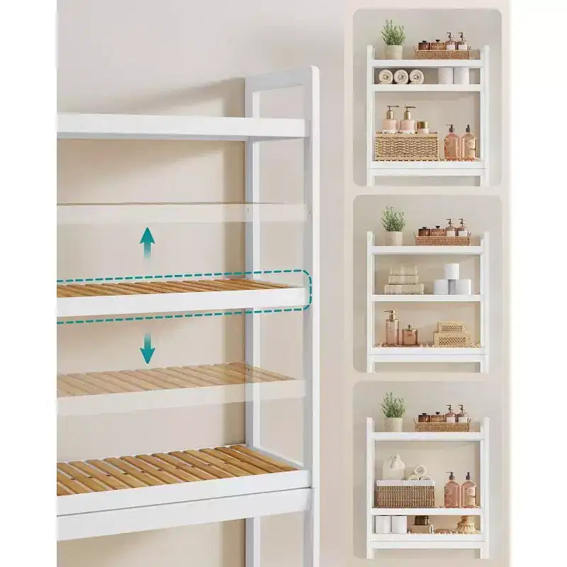 Étagère de Rangement au-dessus des Toilettes SONGMICS, Meuble de Rangement pour Salle de Bain à 3 Niveaux avec Étagère Réglable, S'adapte à la Plupart des Toilettes, Blanc Nuage et Beige Naturel