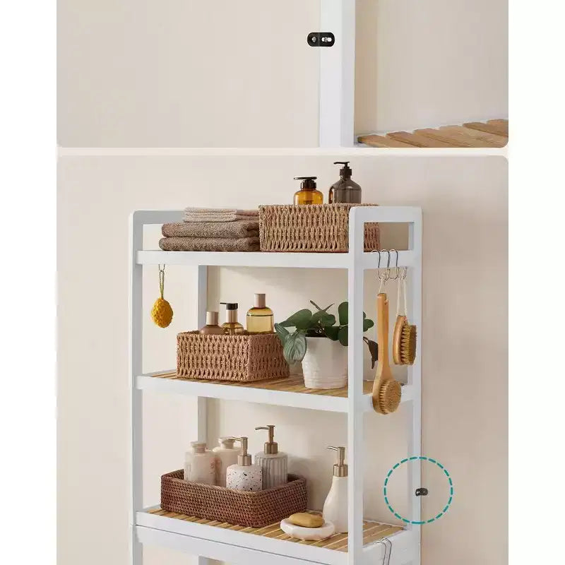 Étagère de Rangement au-dessus des Toilettes SONGMICS, Meuble de Rangement pour Salle de Bain à 3 Niveaux avec Étagère Réglable, S'adapte à la Plupart des Toilettes, Blanc Nuage et Beige Naturel
