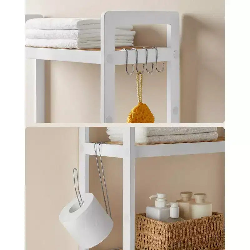 Étagère de Rangement au-dessus des Toilettes SONGMICS, Meuble de Rangement pour Salle de Bain à 3 Niveaux avec Étagère Réglable, S'adapte à la Plupart des Toilettes, Blanc Nuage et Beige Naturel