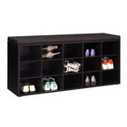 VASAGLE Banc à chaussures avec coussin, Banc de rangement avec assise rembourrée, Banc d'entrée avec 15 compartiments pour chambre à coucher