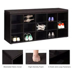 VASAGLE Banc à chaussures avec coussin, Banc de rangement avec assise rembourrée, Banc d'entrée avec 15 compartiments pour chambre à coucher
