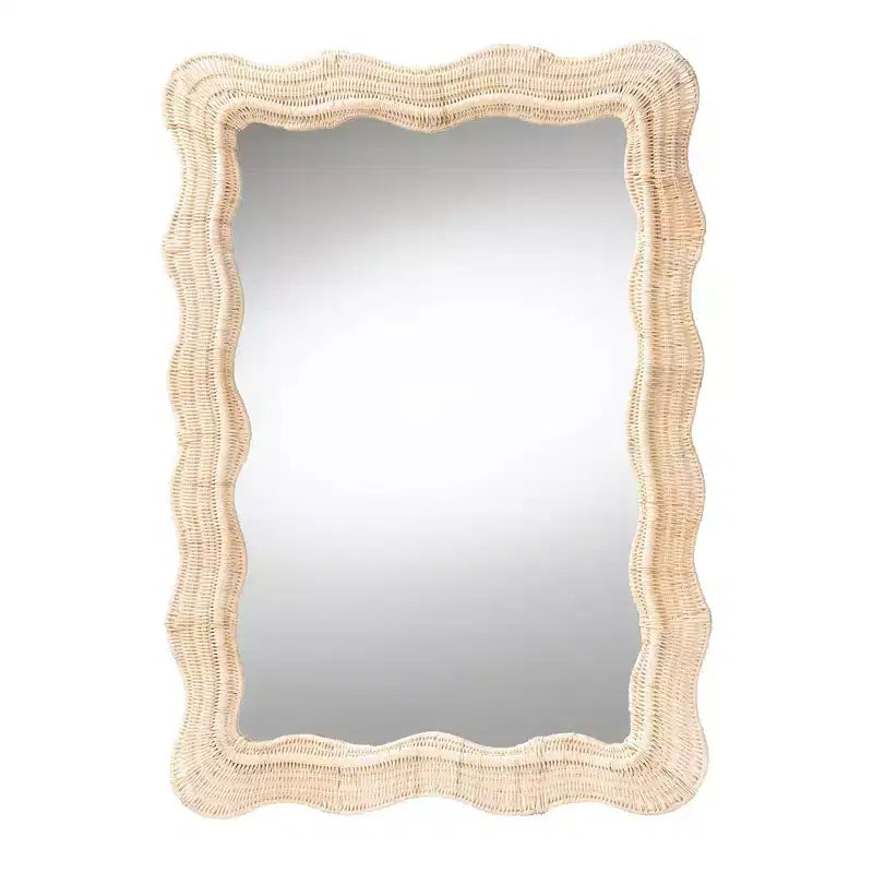 bali & pari Hasana Miroir Mural d'Accent en Rotin Naturel Bohème Coquillage