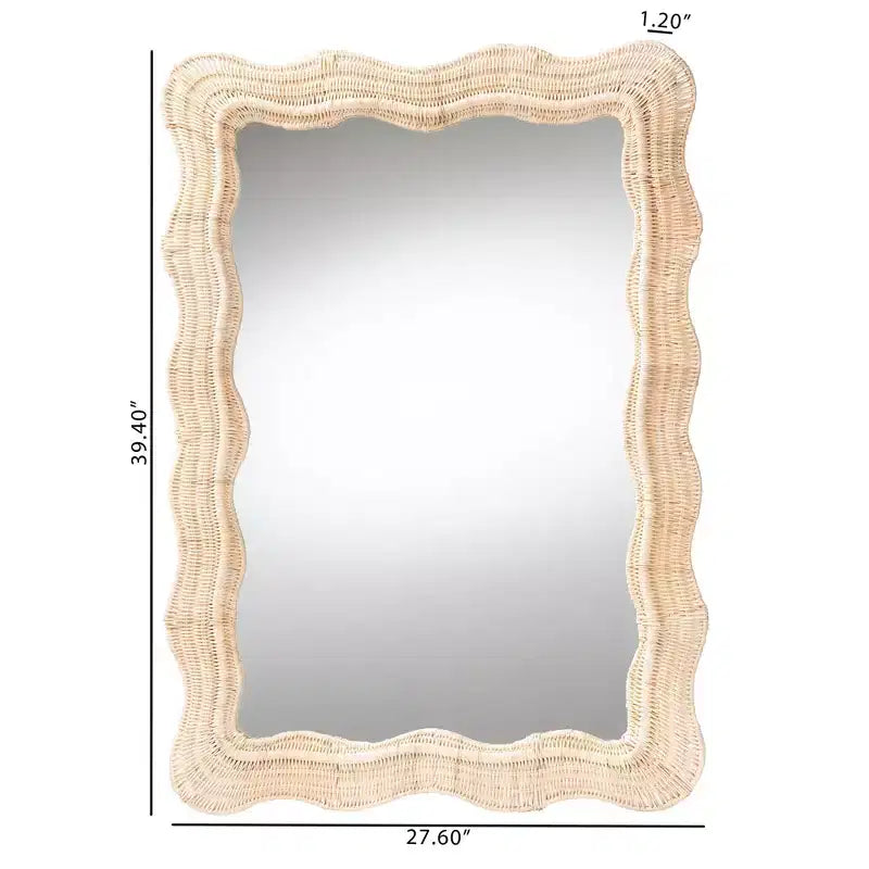 bali & pari Hasana Miroir Mural d'Accent en Rotin Naturel Bohème Coquillage