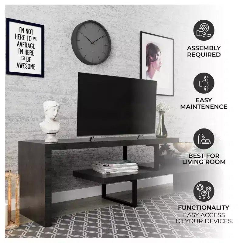 Meuble TV LeisureMod Orford Collection avec étagères en MDF et pieds en fer thermolaqué - Meuble console multimédia, salon moderne, centre de divertissement, rangement