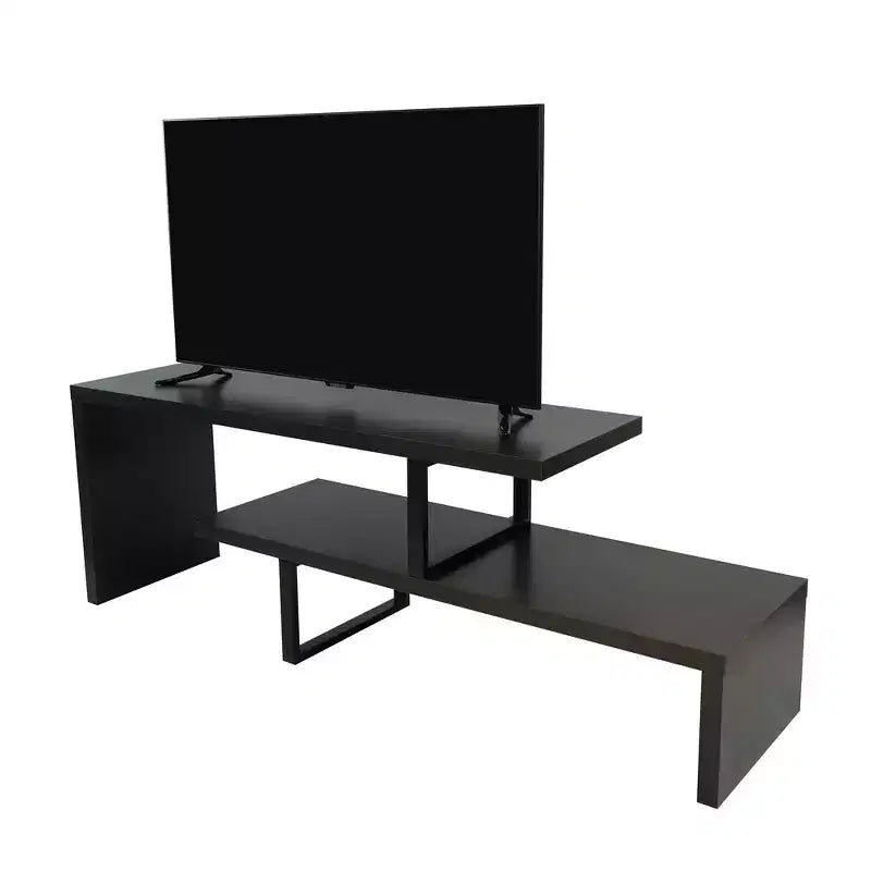 Meuble TV LeisureMod Orford Collection avec étagères en MDF et pieds en fer thermolaqué - Meuble console multimédia, salon moderne, centre de divertissement, rangement