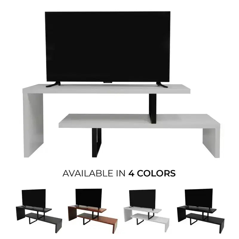 Meuble TV LeisureMod Orford Collection avec étagères en MDF et pieds en fer thermolaqué - Meuble console multimédia, salon moderne, centre de divertissement, rangement
