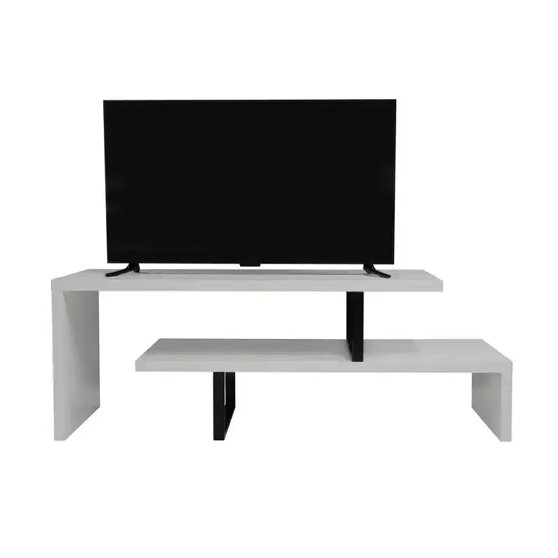 Meuble TV LeisureMod Orford Collection avec étagères en MDF et pieds en fer thermolaqué - Meuble console multimédia, salon moderne, centre de divertissement, rangement