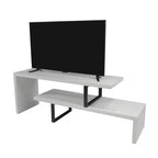 Meuble TV LeisureMod Orford Collection avec étagères en MDF et pieds en fer thermolaqué - Meuble console multimédia, salon moderne, centre de divertissement, rangement