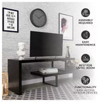 Meuble TV LeisureMod Orford Collection avec étagères en MDF et pieds en fer thermolaqué - Meuble console multimédia, salon moderne, centre de divertissement, rangement