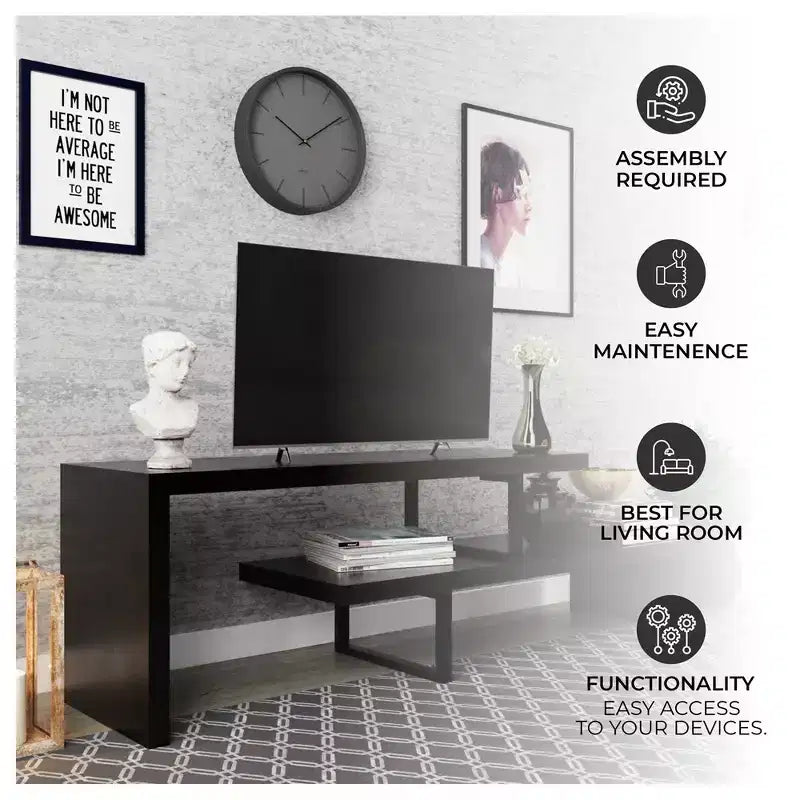 Meuble TV LeisureMod Orford Collection avec étagères en MDF et pieds en fer thermolaqué - Meuble console multimédia, salon moderne, centre de divertissement, rangement