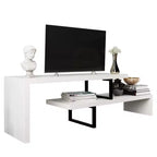 Meuble TV LeisureMod Orford Collection avec étagères en MDF et pieds en fer thermolaqué - Meuble console multimédia, salon moderne, centre de divertissement, rangement
