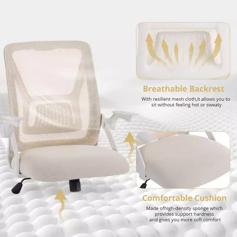Chaise de bureau ergonomique pivotante à dossier mi-haut VECELO avec accoudoirs réglables et support lombaire en maille
