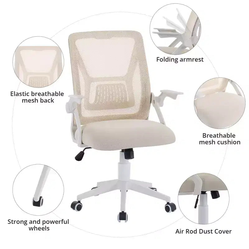 Chaise de bureau ergonomique pivotante à dossier mi-haut VECELO avec accoudoirs réglables et support lombaire en maille