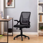 Chaise de bureau ergonomique pivotante à dossier mi-haut VECELO avec accoudoirs réglables et support lombaire en maille