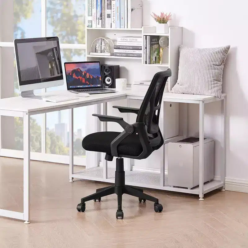 Chaise de bureau ergonomique pivotante à dossier mi-haut VECELO avec accoudoirs réglables et support lombaire en maille