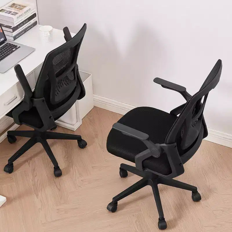 Chaise de bureau ergonomique pivotante à dossier mi-haut VECELO avec accoudoirs réglables et support lombaire en maille