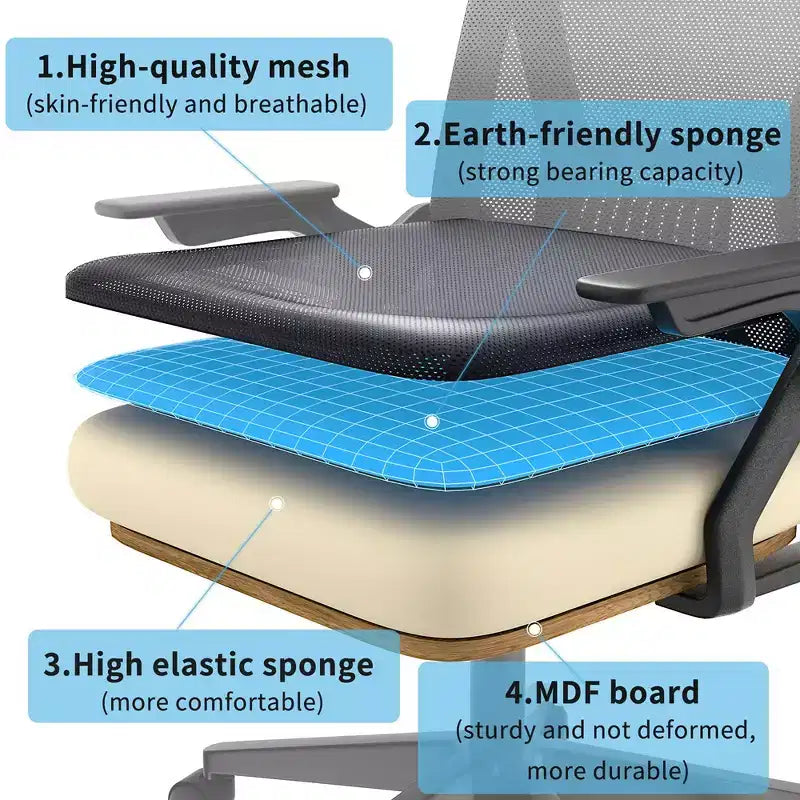Chaise de bureau ergonomique pivotante à dossier mi-haut VECELO avec accoudoirs réglables et support lombaire en maille
