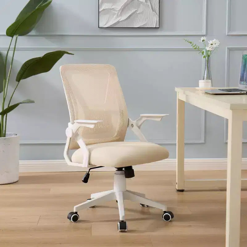Chaise de bureau ergonomique pivotante à dossier mi-haut VECELO avec accoudoirs réglables et support lombaire en maille
