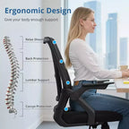 Chaise de bureau ergonomique pivotante à dossier mi-haut VECELO avec accoudoirs réglables et support lombaire en maille