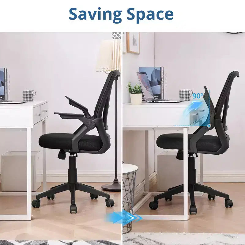 Chaise de bureau ergonomique pivotante à dossier mi-haut VECELO avec accoudoirs réglables et support lombaire en maille