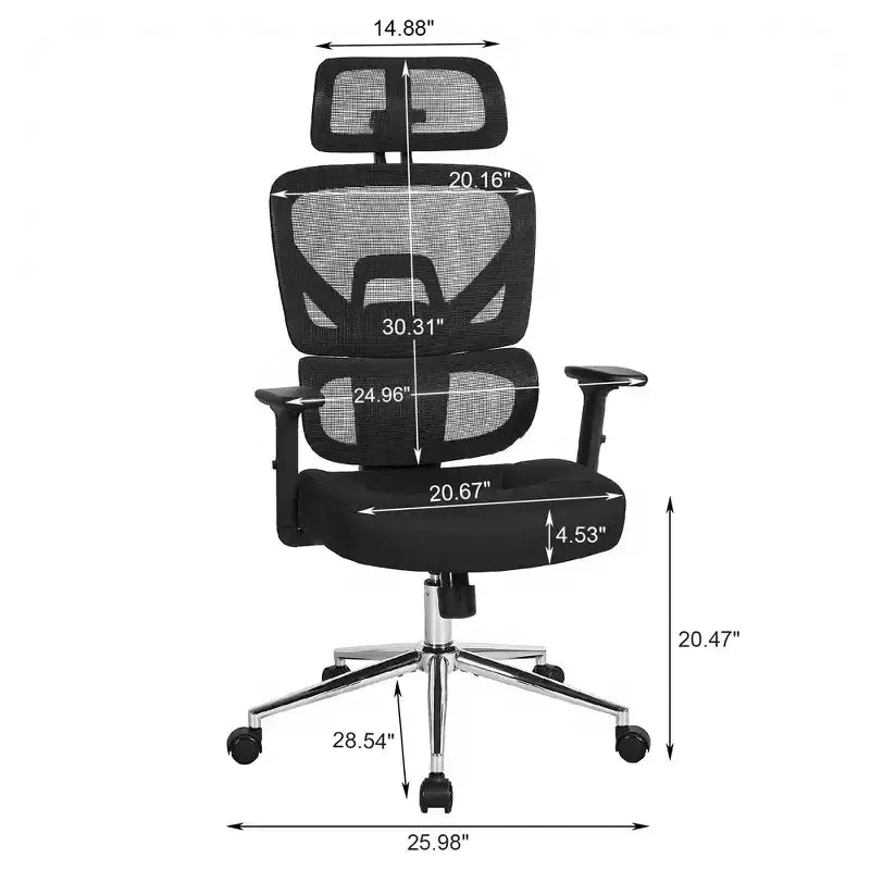 Chaise de bureau ergonomique pivotante à dossier mi-haut VECELO avec accoudoirs réglables et support lombaire en maille