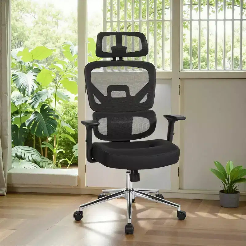 Chaise de bureau ergonomique pivotante à dossier mi-haut VECELO avec accoudoirs réglables et support lombaire en maille