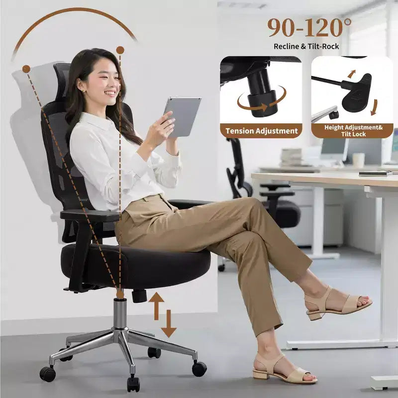Chaise de bureau ergonomique pivotante à dossier mi-haut VECELO avec accoudoirs réglables et support lombaire en maille
