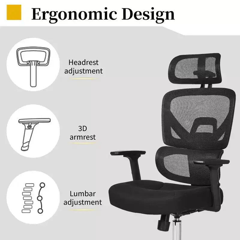 Chaise de bureau ergonomique pivotante à dossier mi-haut VECELO avec accoudoirs réglables et support lombaire en maille