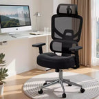 Chaise de bureau ergonomique pivotante à dossier mi-haut VECELO avec accoudoirs réglables et support lombaire en maille